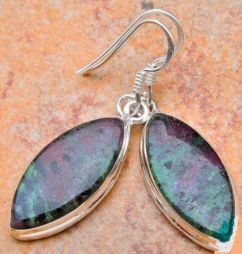 RUBY ZOISITE SOLID 925 STERLING SILVER EARRINGS 1 5/8inch