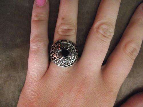 STUNNING TIBETAN SILVER ONYX & MARCASITE RING # 8