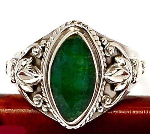 INDIAN EMERALD SOLID 925 STERLING SILVER RING SIZE 7