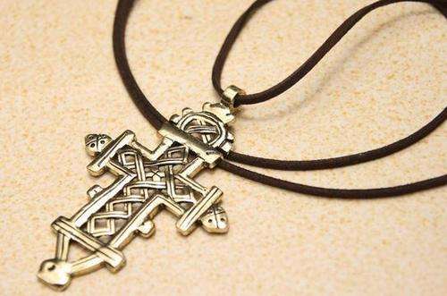 Handmade hollow cross pendant necklace,leather chain vintage necklace