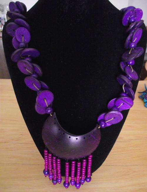 Bohemian Retro  Purple Wood  Chunky  Pendant  Necklace