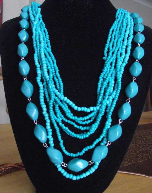 Turquoise Multi String Beads Necklace