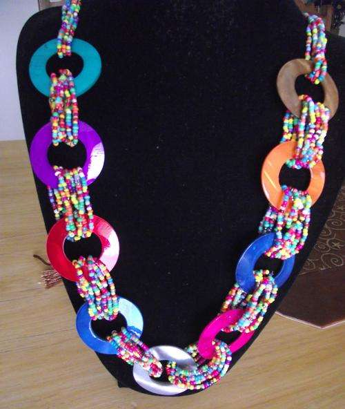 Multi Color Seed Beads & Shell Rings Necklace