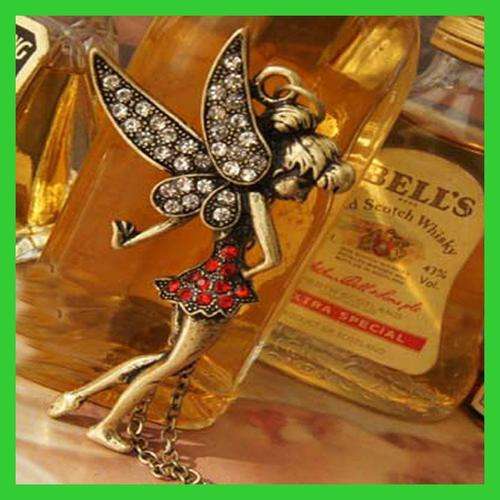 Retro Crystal Fairy Angel Pendant Charm Wings TINKERBELL Necklace Chain