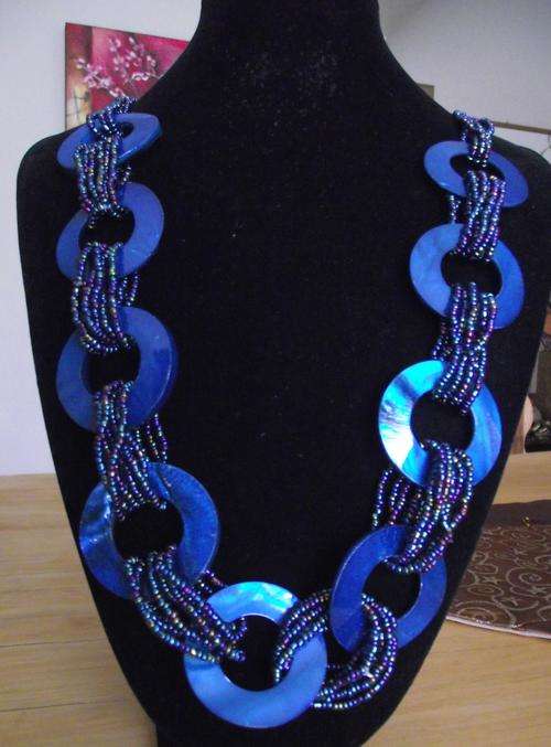 Blue Seed beads & Shell Rings Necklace