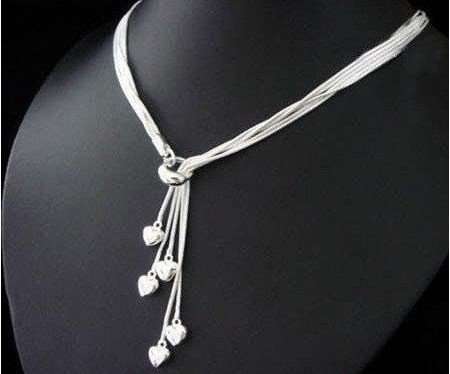 Adorable High Quality Coated 925 Sterling Silver Hearts Sliding Chain Necklace