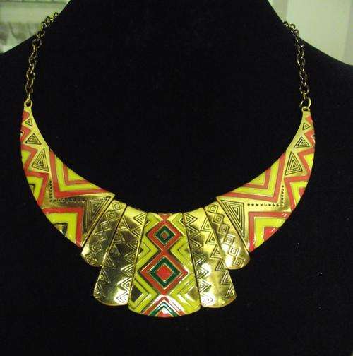 Vintage Gold Plated Orange & Yellow Enameled Necklace