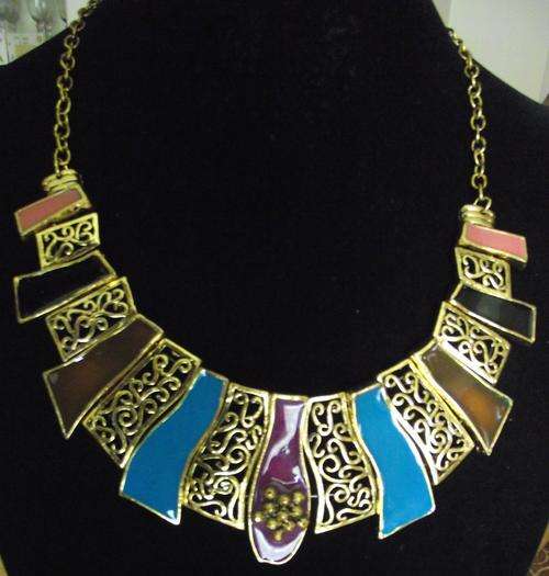 Vintage Gold Plated Multi-Color Enameled Necklace