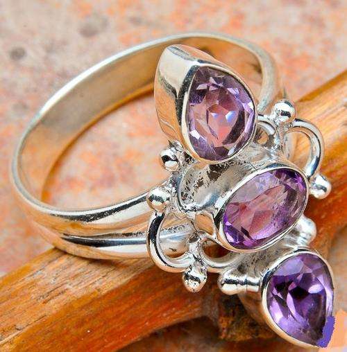 FACETED AMETHYST SOLID 925 STERLING SILVER RING Size 6.5