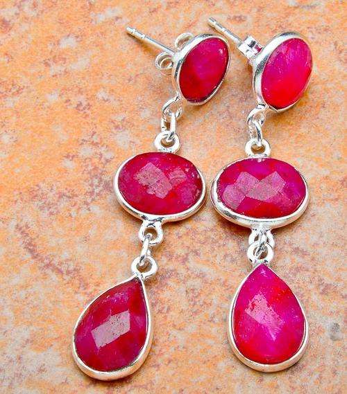 ROYAL RUBY SOLID .925 STERLING SILVER EARRINGS 2" 50MM