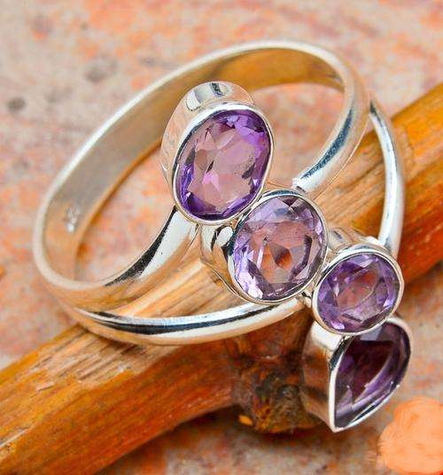 FACETED AMETHYST SOLID 925 STERLING SILVER RING Size Adjustable 8 and up.