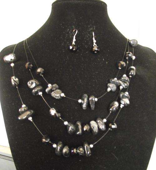 LOVELY   FLOATING BEADS, STONES, RONDELLE BEADS NECKLACE & EARRINGS SET