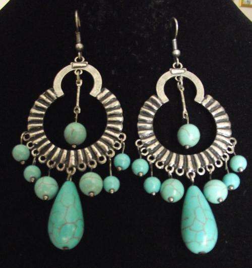 Vintage Tibetan Silver Turquoise Chandelier Dangle Earring 60mm