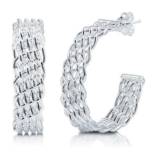 Lovely 925 Sterling Silver Coated Mesh Hoop Earrings