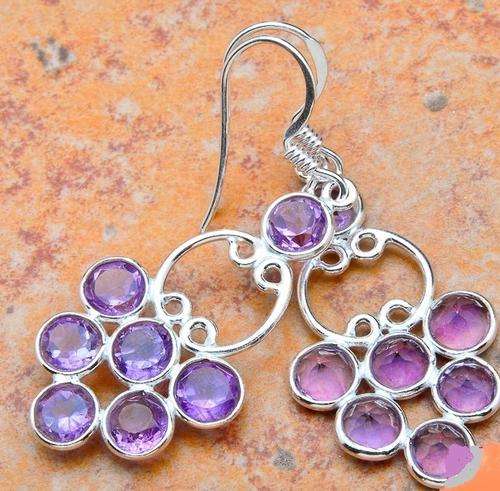 FACETED AMETHYST SOLID 925 STERLING SILVER EARRINGS 2 "