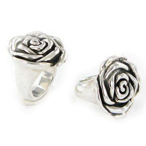 STUNNING ELECTROPLATED SILVER ROSE RING 3.5CM  SIZE 8