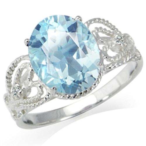 4.3ct. Natural Blue & White Topaz 925 Sterling Silver Vintage Style Ring # 9