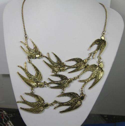 Vintage Style Necklace 9 Swallows Bronze Necklace