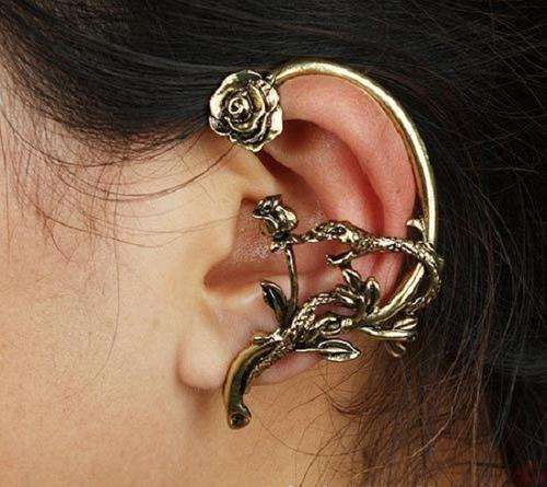 Vintage Bronze Gothic/Punk Wind Rose/Snake Ear Cuff Stud Earring (1earring)