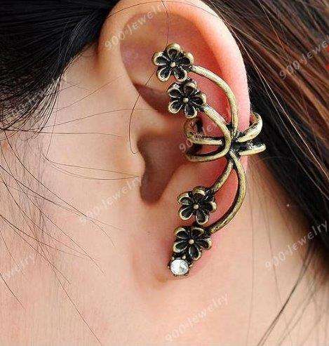 Vintage Bronze Gothic/Punk Wind Flower Ear Cuff Stud Earring (1earring)