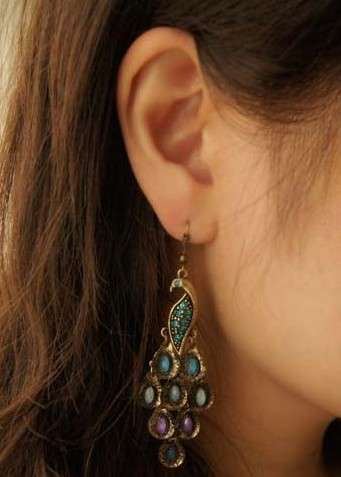 Retro Copper Peacock Dangle Earrings
