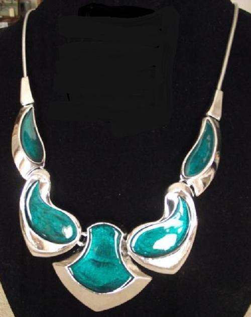 Gorgeous Silver Enameled Turquoise Necklace
