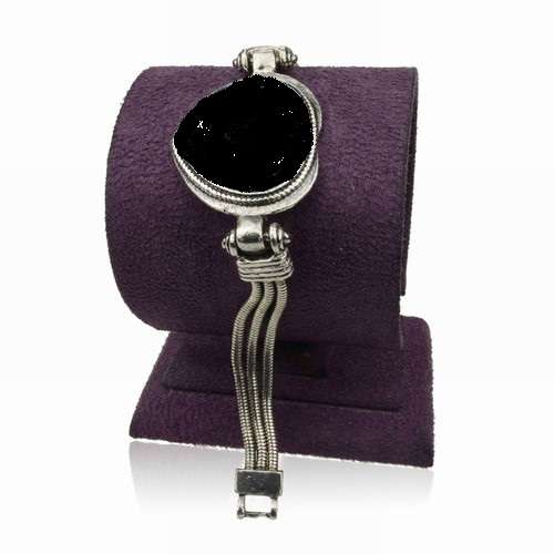 Stunning Silver Faux Onyx Gemstone Heart Bracelet