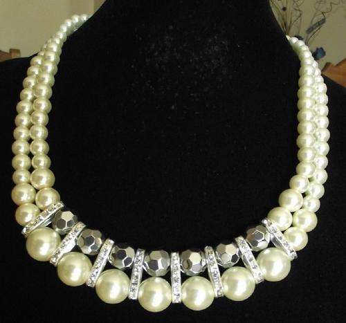 Pearl and Crystal Double String Necklace (Free Gift Box)