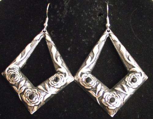Tibetan Silver Black Crystal Dangle Hoop Earrings