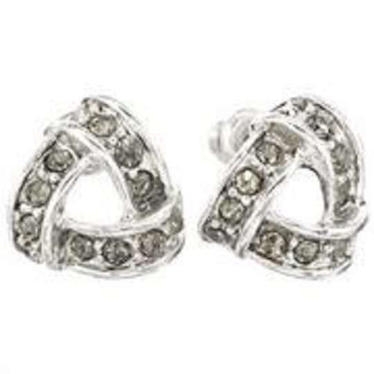 Silver Tone Simulated Clear Crystal Triangle Button Stud Earrings