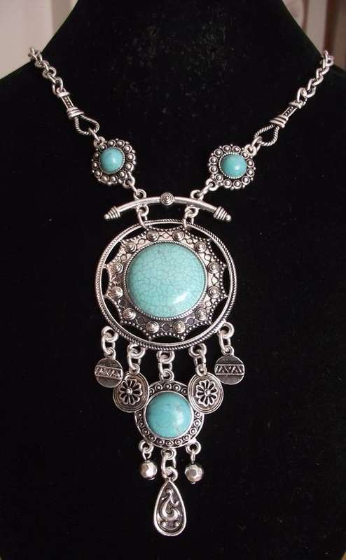 Tibetan Silver Turquoise Dangle Necklace