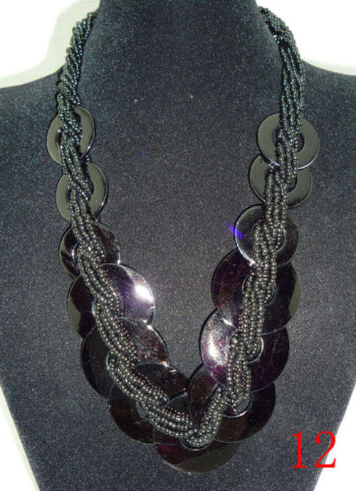Stunning Black  Seed Beads & Acrylic Shell Necklace