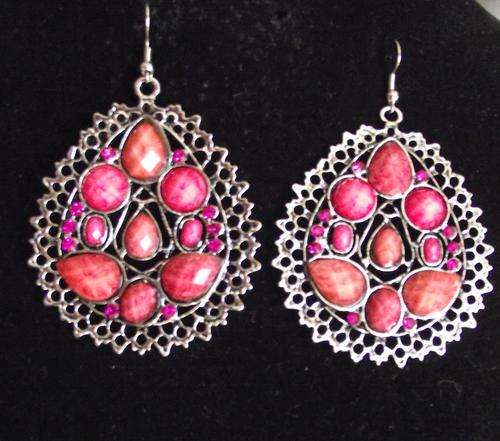 Gorgeous Tibet Silver Pink Faceted Stone oval Dangle Earrings (Lead Free)