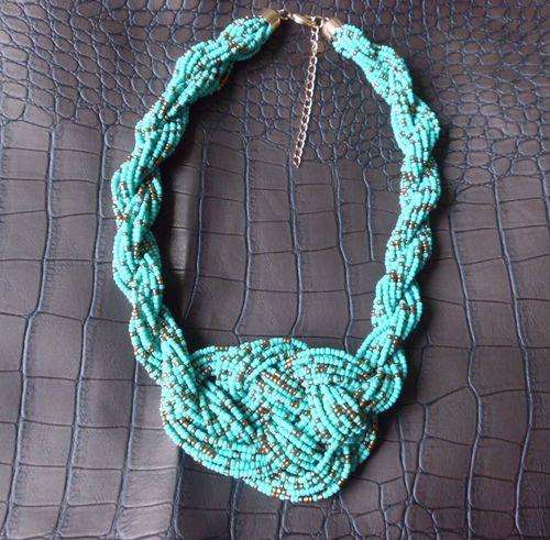 Bohemia TURQUOISE Handmade Glass Seed Bead Layered knot Necklace