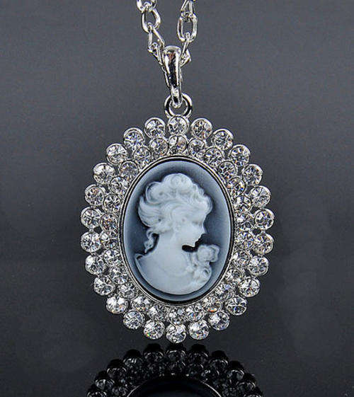 Lilac Victorian Cameo Crystal Pendant Necklace