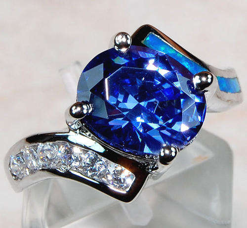 Sapphire Australian Opal White Topaz SOLID 925 Sterling Silver Ring Sz 7