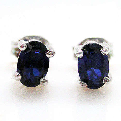1.1ct Oval Sapphire Solid 925 Sterling Silver Stud Earrings