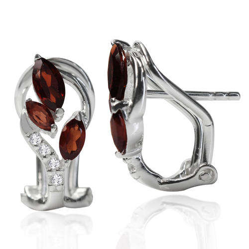 1.22ct. Natural Garnet & White Topaz SOLID  925 Sterling Silver Omega Clip Earrings