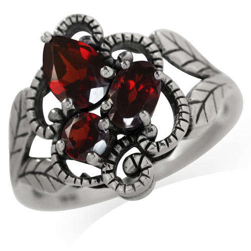 1.72ct. Natural Garnet 925 Sterling Silver Leaf Victorian Style Ring # 7