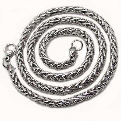 5mm 316L Unisex Stainless Steel Wheat Braided Necklace Chain 60cm