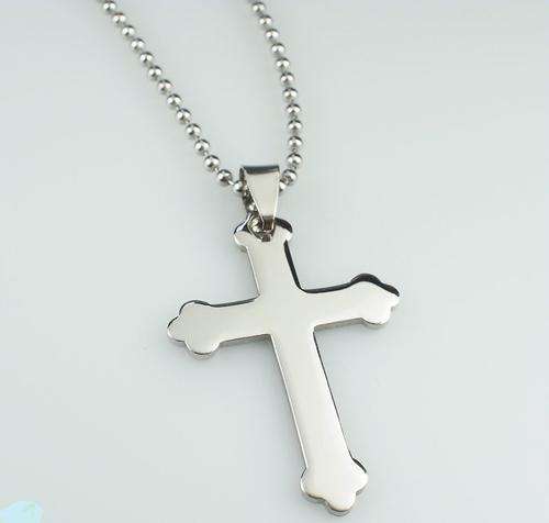 316L Stainless Steel Unisex Cross Pendant  Necklace and 60cm Ball Chain