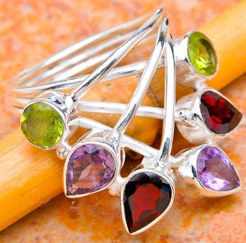 GARNET, AMETHYST, PERIDOT  RING SOLID 925 STERLING SILVER RING SIZE 6.75