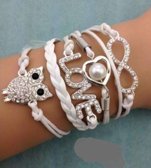 White Infinity Crystal Owl Love Charm Bracelet