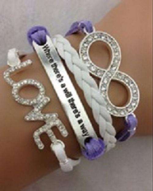Lilac & White Infinity Rhinestone Love Charm Bracelet