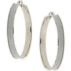 SILVER TONE OVAL MICRO GLITTER HOOP EARRINGS