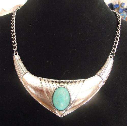Silver Turquoise Howlite Bib Necklace