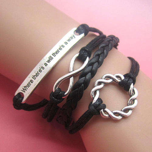 Black Infinity Hands  Heart Love Charm Bracelet
