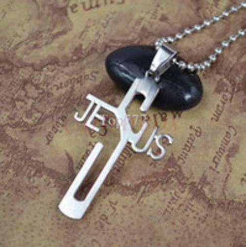 316L Stainless Steel Unisex Jesus Cross Pendant  Necklace and 60cm Ball Chain