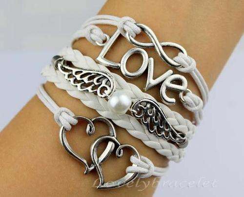 White Infinity Pearl Wings Love Leather Cute Charm Bracelets