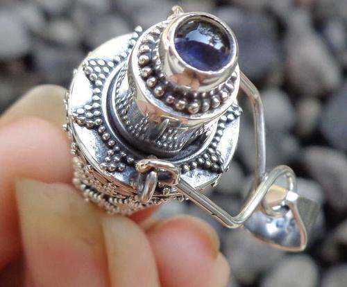BLUE TOPAZ SOLID Sterling Silver 925 Bali Handcrafted Perfume Bottle Pendant